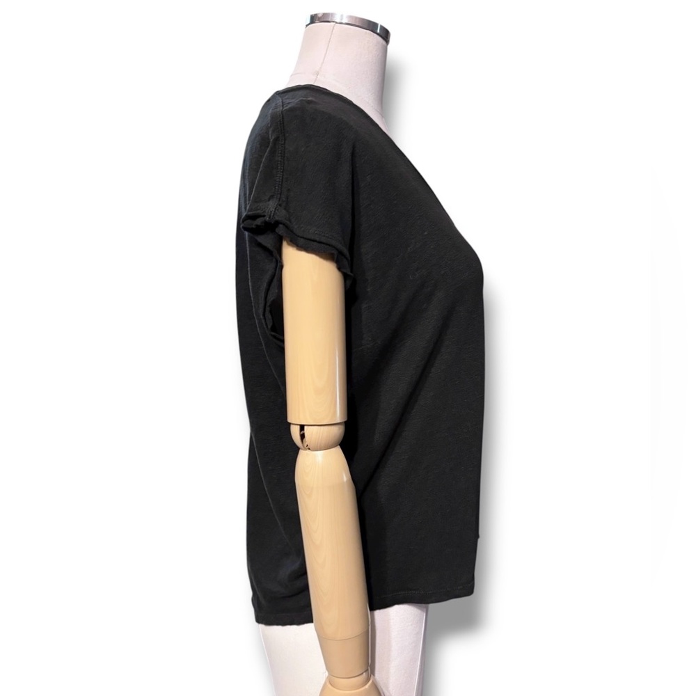 FRAME Easy Scoop Neck Organic Linen T-Shirt in Noir Size Small - Picture 4 of 12